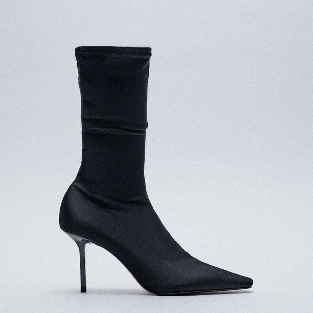 Zara Black High Heel Sock Boots